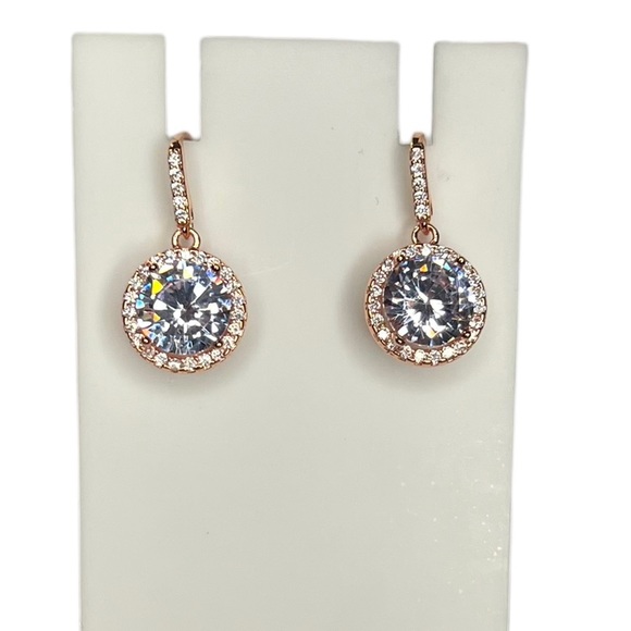 Swarovski Elements Crystal Rose Gold Halo Drop Earrings - Picture 8 of 9